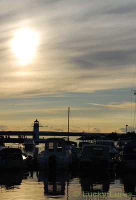 Sonnenuntergang am Hafen von Gränna.