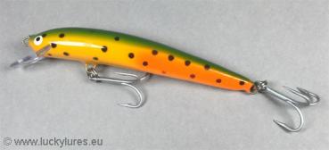 Nils Master Invincible 12 cm Floating Wobbler, Farbe: 032 grün/orange/rot/gepunktet, Gewicht: 24 Gramm